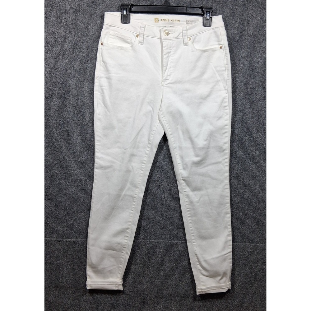 Anne Klein White AK Skinny Ankle Pant High Rise Gold Hardware Size 8 U14M82W3082